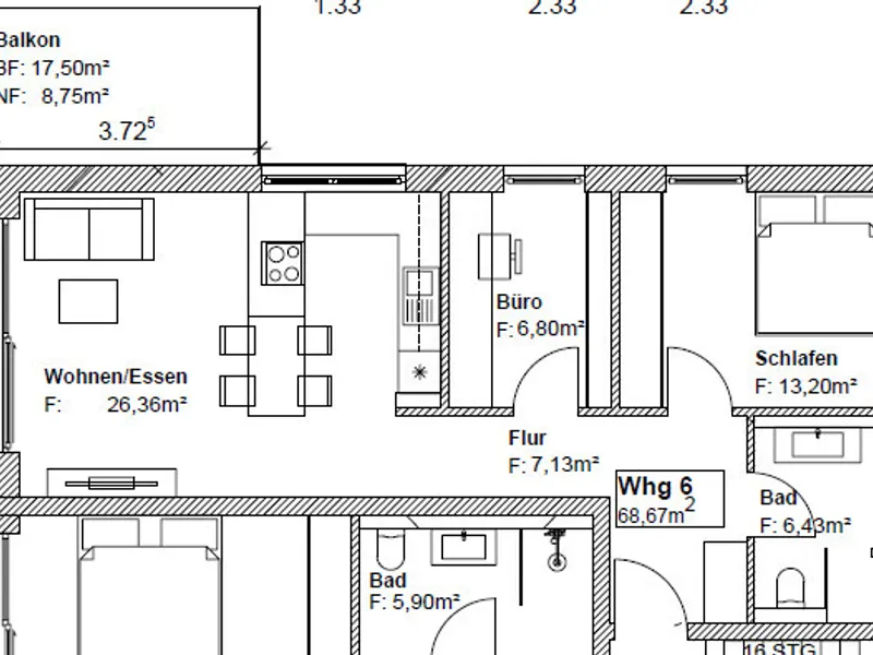 Erstbezug: Moderne 2,5 -Zimmer-Wohnung mit Einbauküche